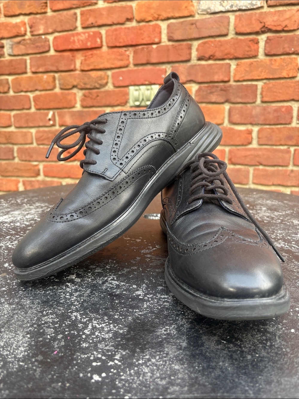 Cole Haan Black Leather Wingtip Derby Shoes size 11.5
